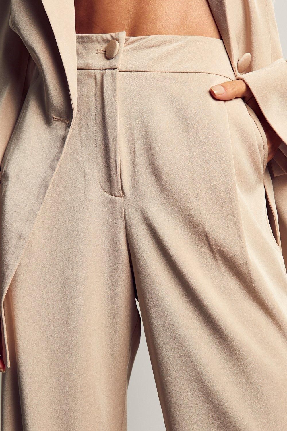 MissPap Tailored Wide Leg Pleat Detail Trousers Stone image 2