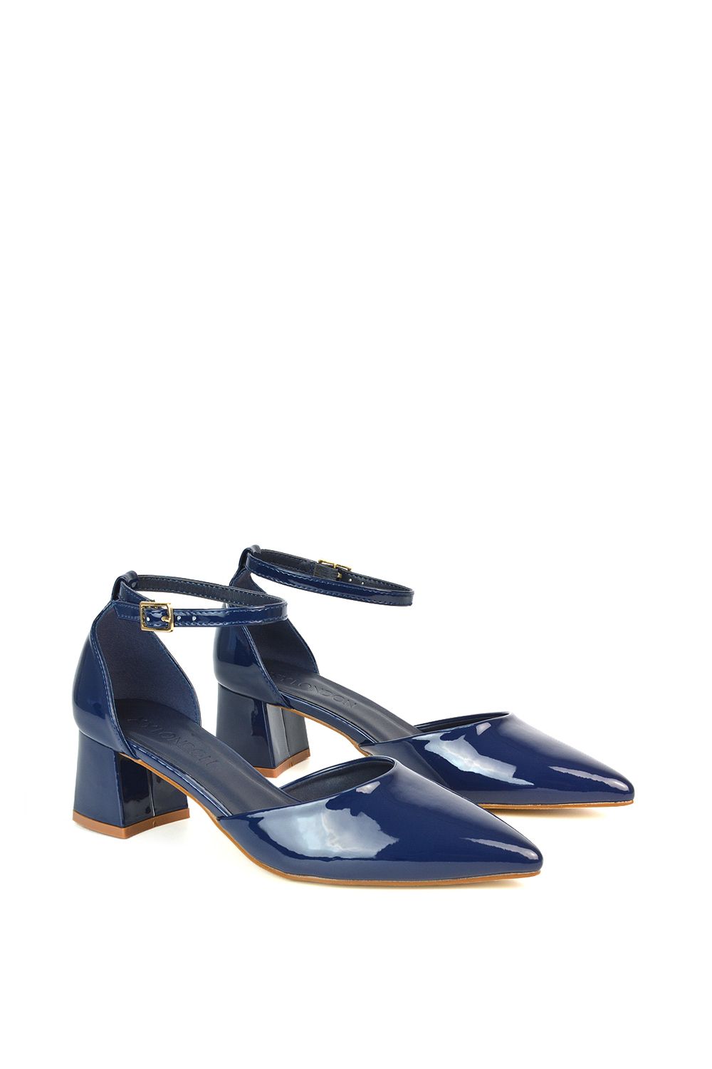 XY London 'Evie' Low Block Heel Pointed Toe Ankle Strap Court Shoes image 4