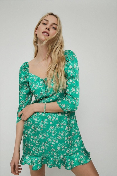 Warehouse Puff Sleeve Mini Dress In Floral Green