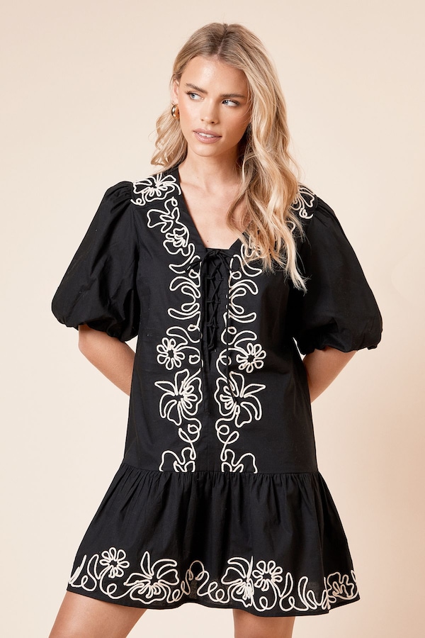 Dorothy Perkins Petite Cornelli Poplin Mini dress Black