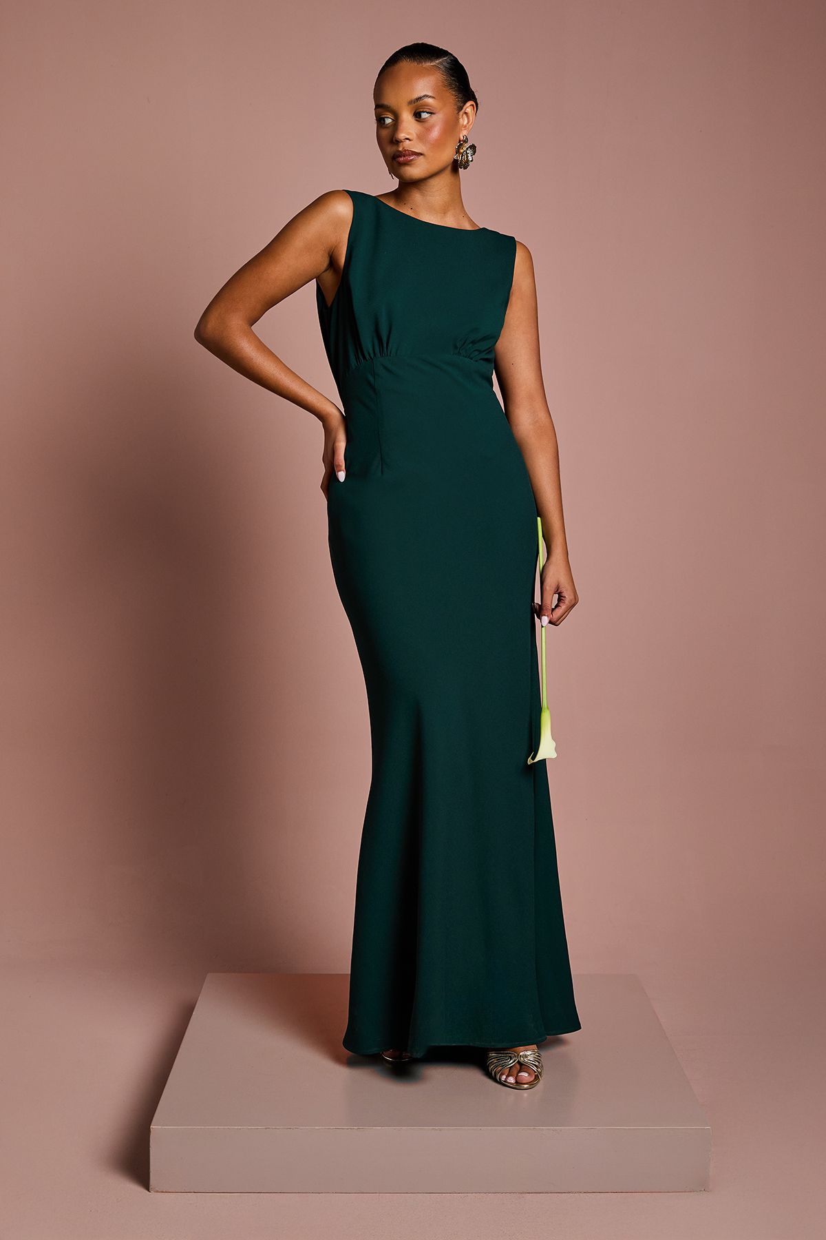Coast Coast Honoured Petite Sleeveless Cowl Back Maxi Bridesmaid Dress Emerald image 1