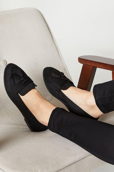 Dorothy Perkins Wide Fit Lennie Tassel Loafers Natural Black