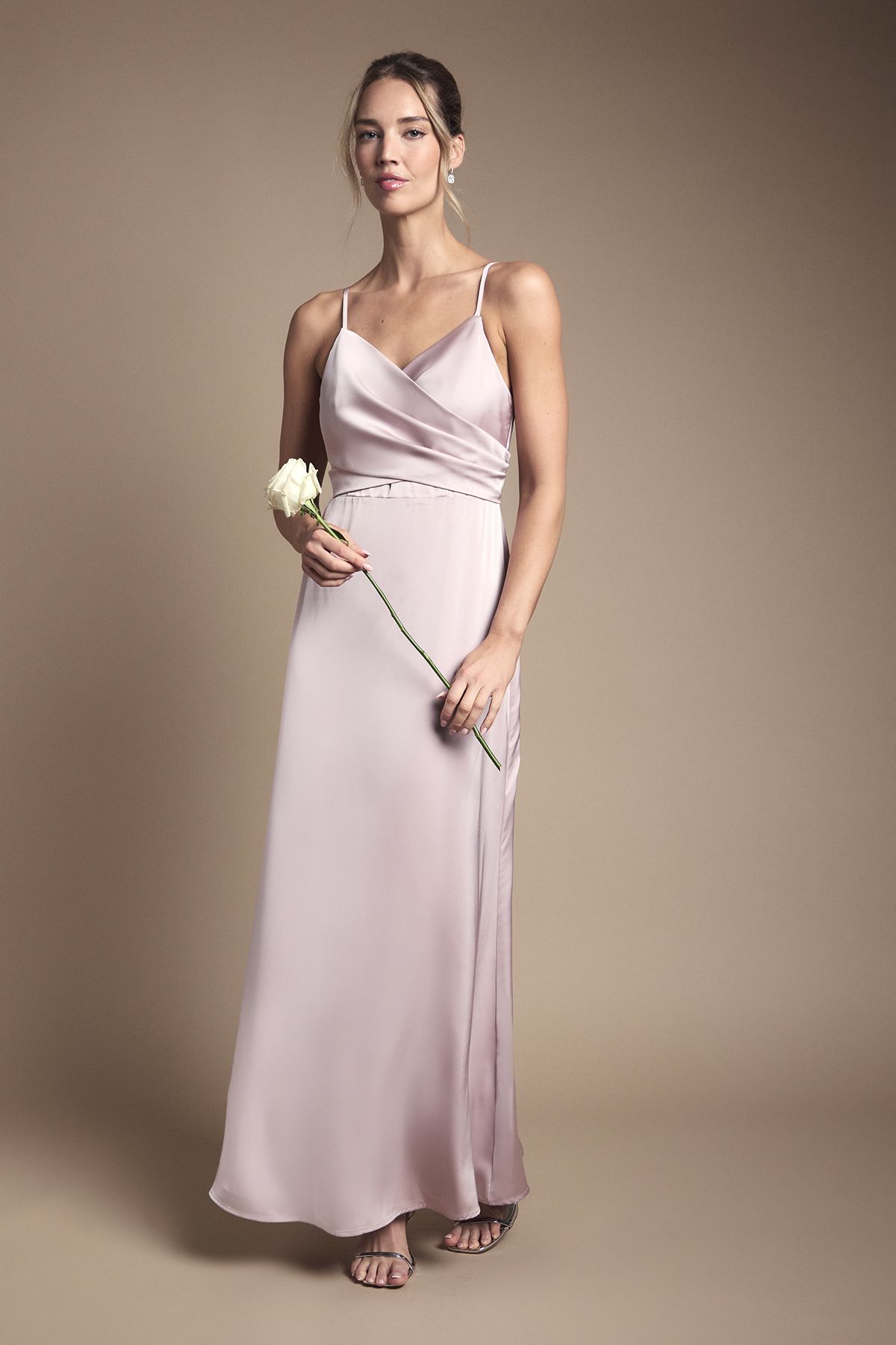 Coast Wrap Waist Satin Cami Bridesmaid Dress Dusty Rose image 1