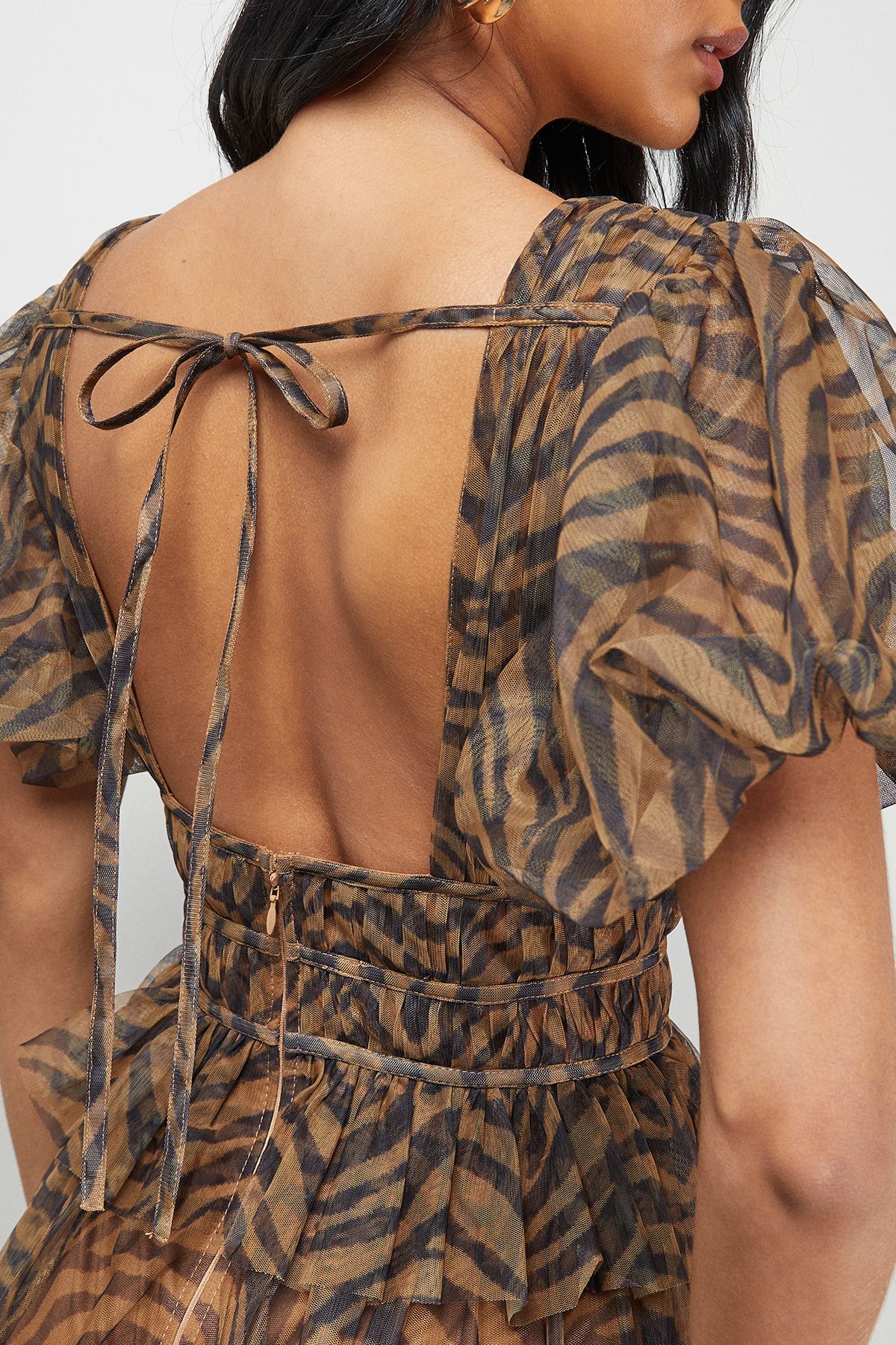 Warehouse Zebra Print Tulle Ruffle Maxi Dress Animal image 5