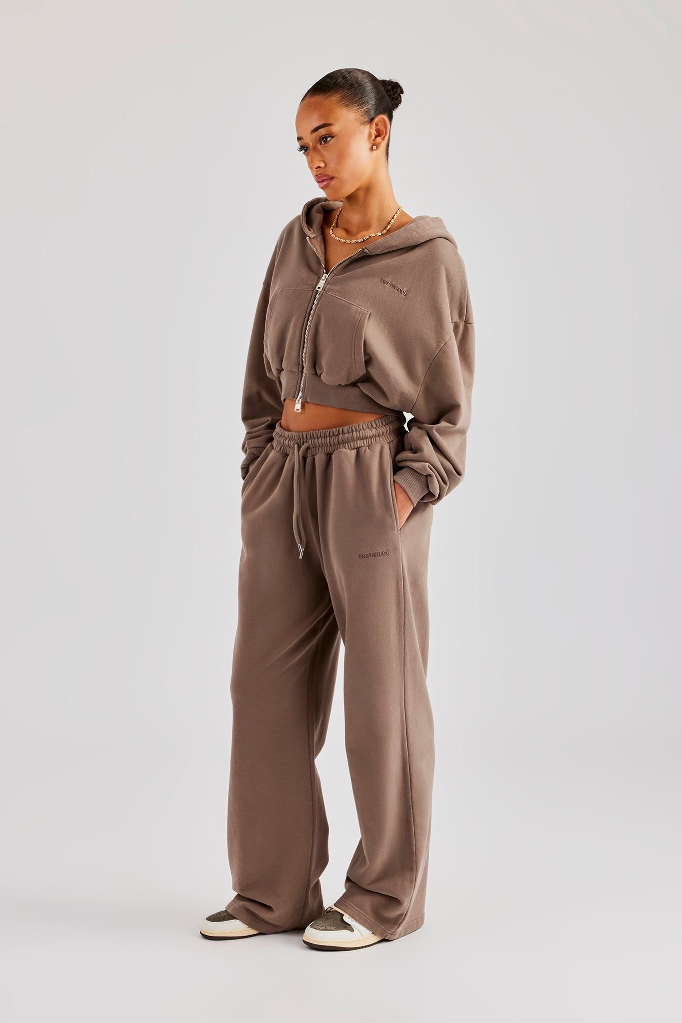 Cernucci C Cropped Zip Through Hoodie - Taupe image 5