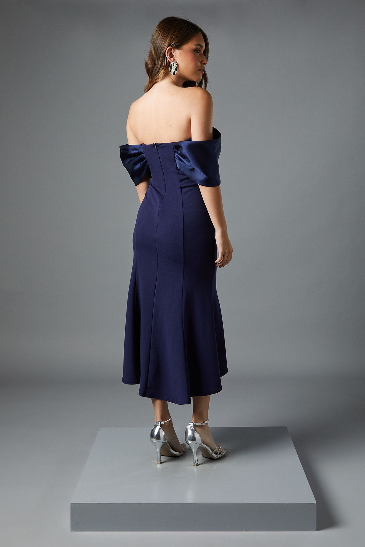 Coast Satin Sleeve Scuba Midi Dress Navy image 4