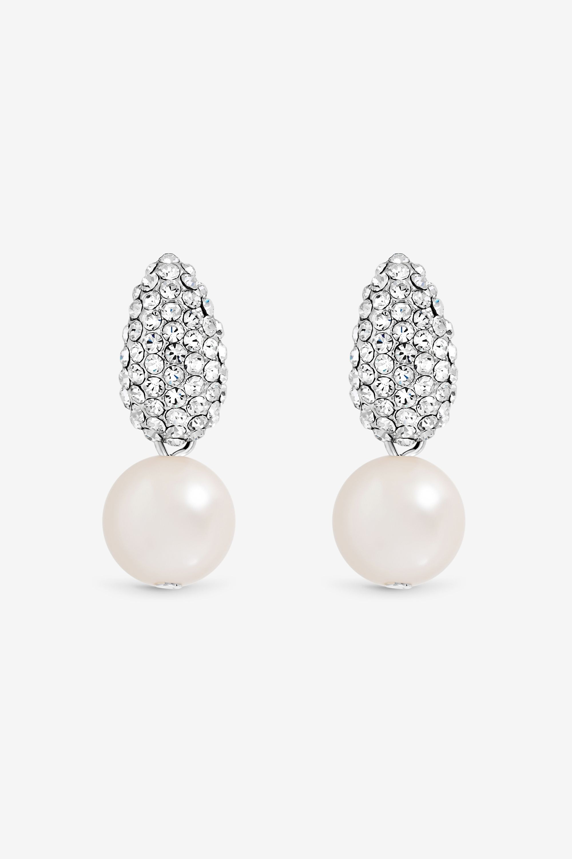 Jon Richard Rhodium Plated Pave and Pearl Drop Earrings