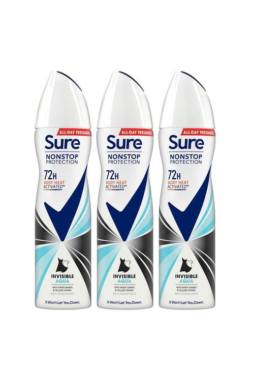 Sure Women 'Anti-Perspirant' 72H Protection Deo Invisible Aqua, 3x150ml image 1