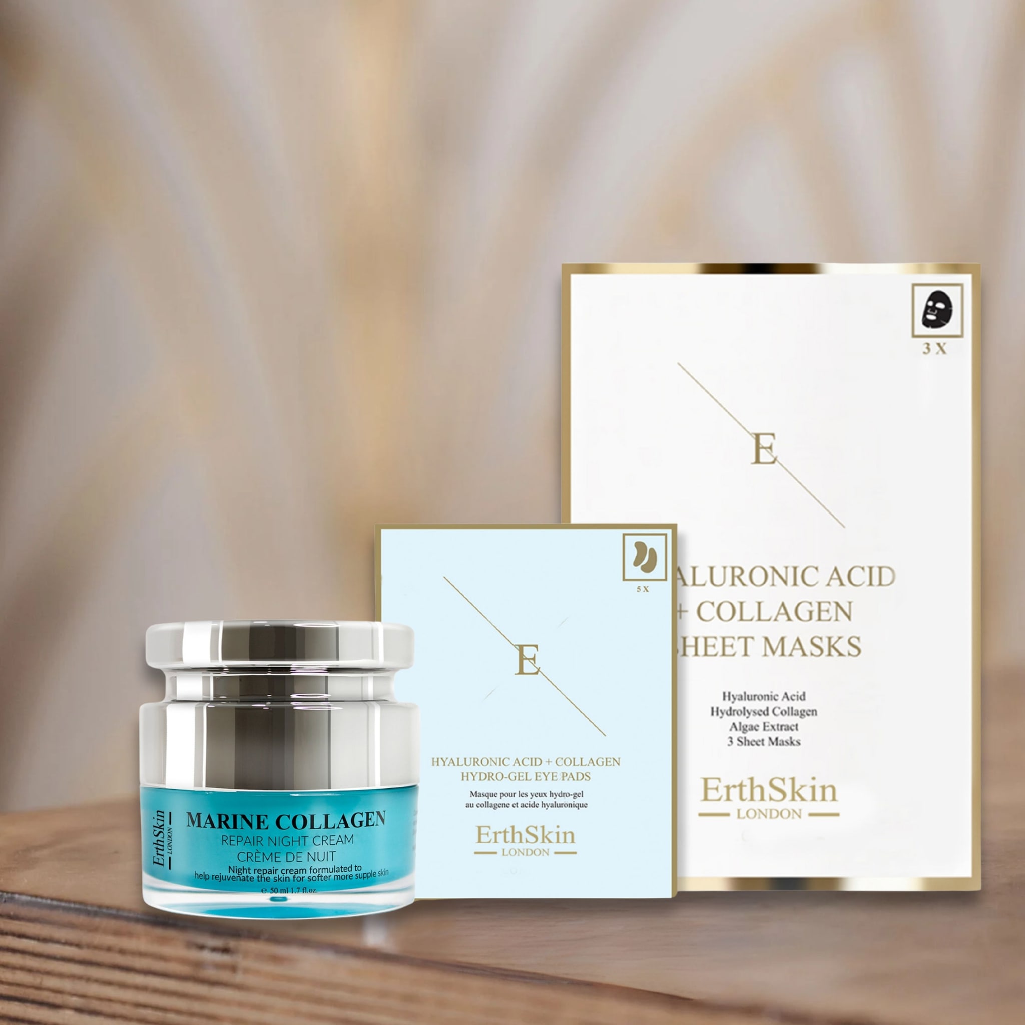 Erth Skin London Collagen Trio: Marine Night Cream 50ml , Sheet Mask & Hydrogel Pads image 2