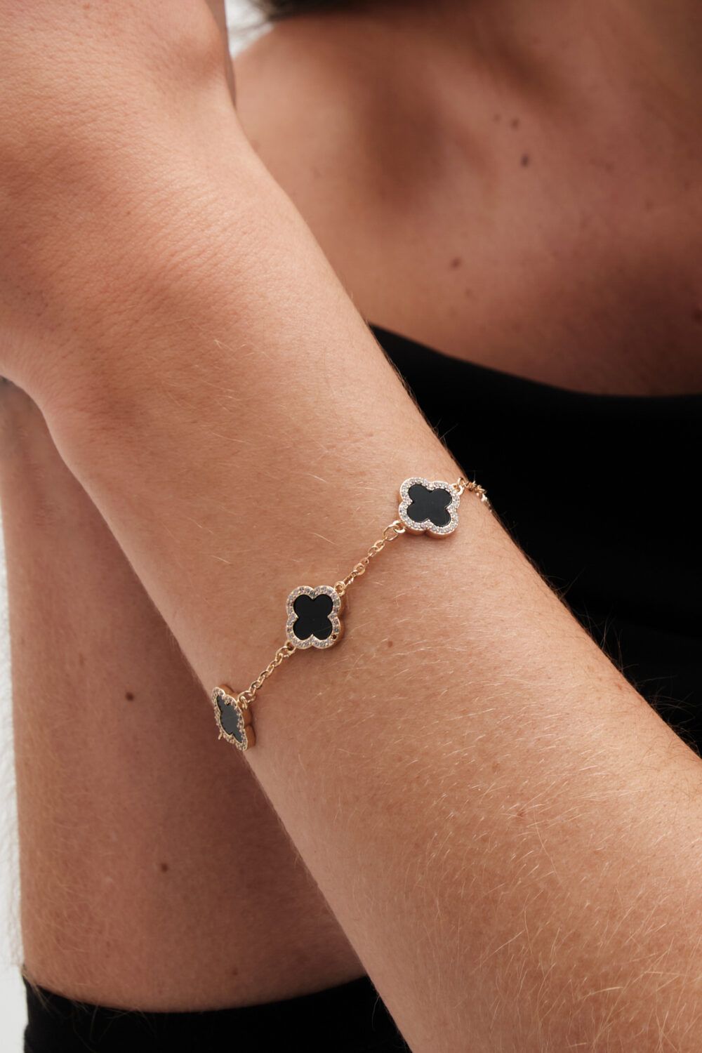 Jon Richard Gold Plated Jet Enamel Clover Bracelet image 2