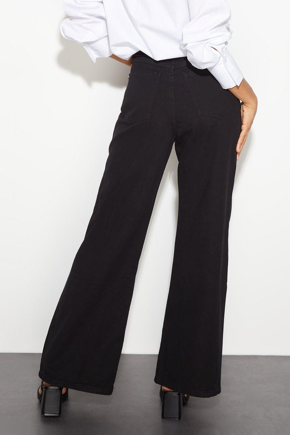Dorothy Perkins Petite Black Wide Leg Denim Jeans Black image 3