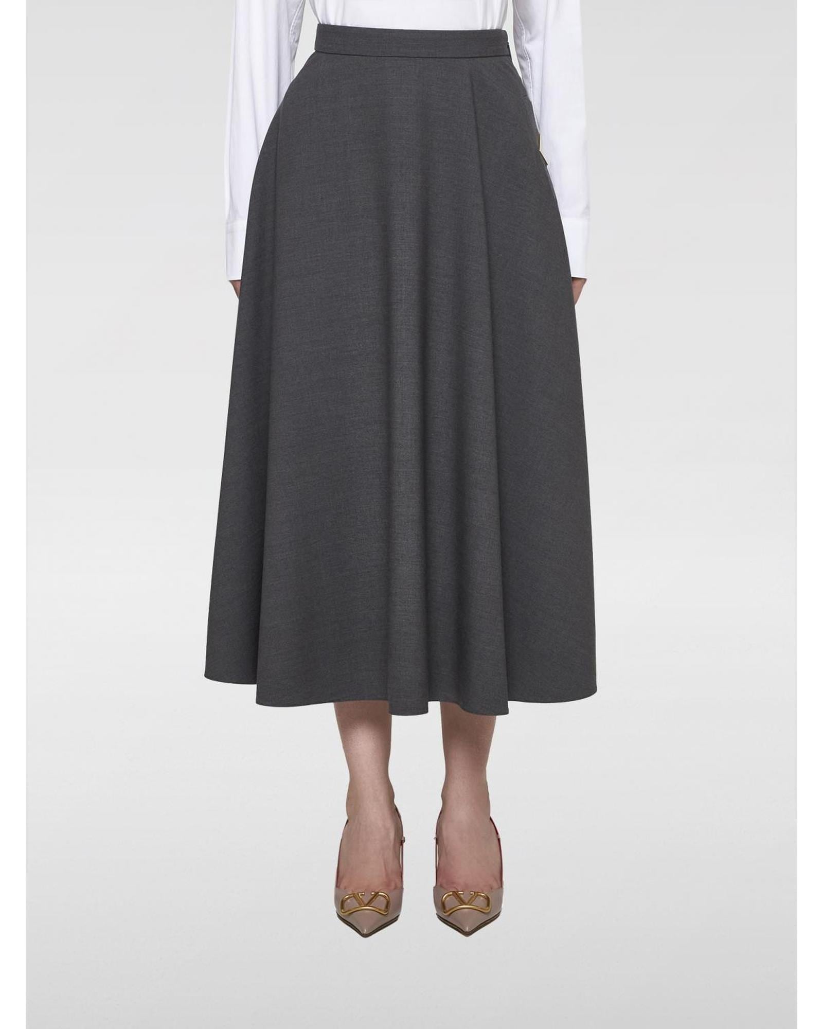 Valentino ALine Wool Midi Skirt Wo - Grey image 1
