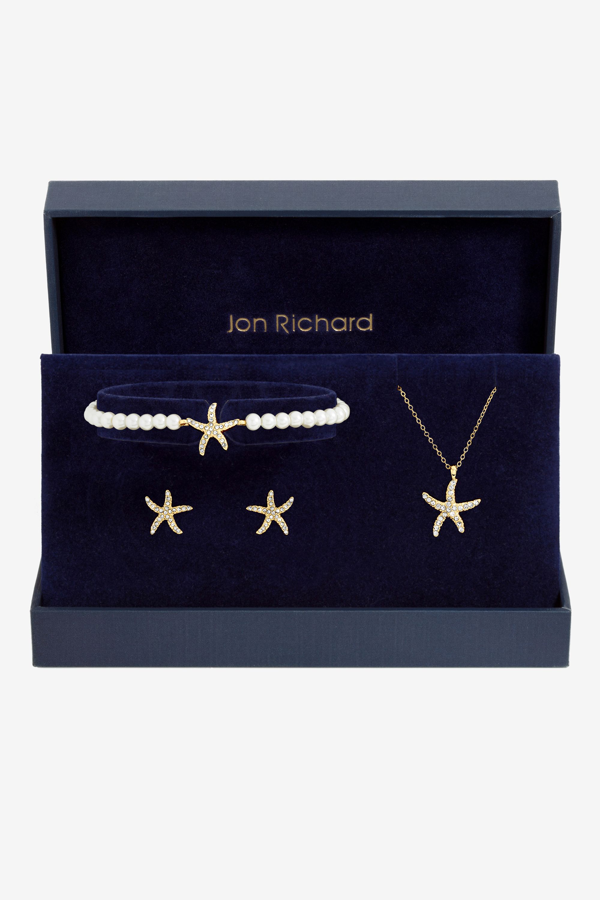 Jon Richard Gold Plated Pave and Pearl Starfish Trio Set - Gift Box