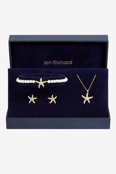 Jon Richard Gold Plated Pave and Pearl Starfish Trio Set - Gift Box
