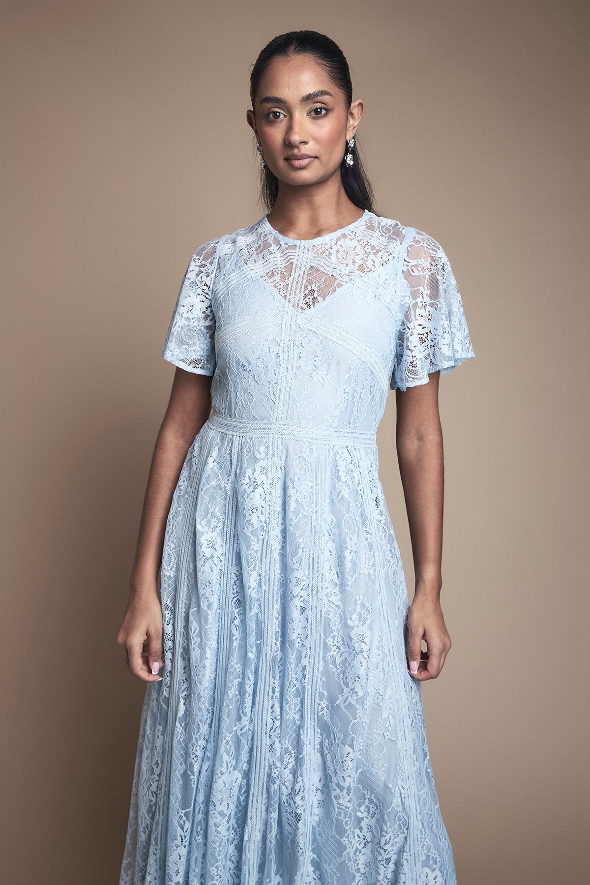 Oasis Angel Sleeve Lace Bridesmaid Dress Light Blue image 2