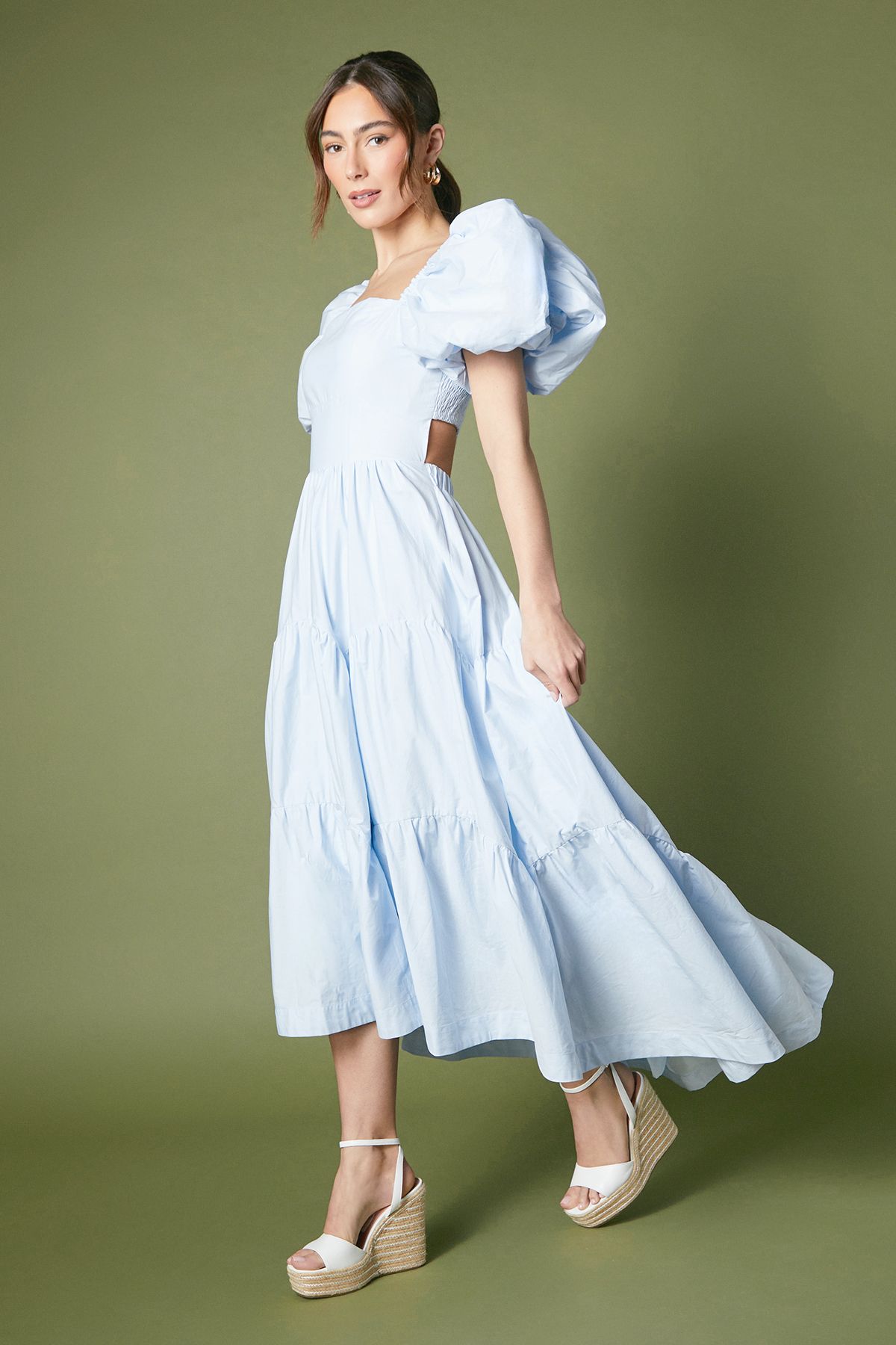 Coast Puff Sleeve Tiered High Low Maxi Dress Light Blue image 2