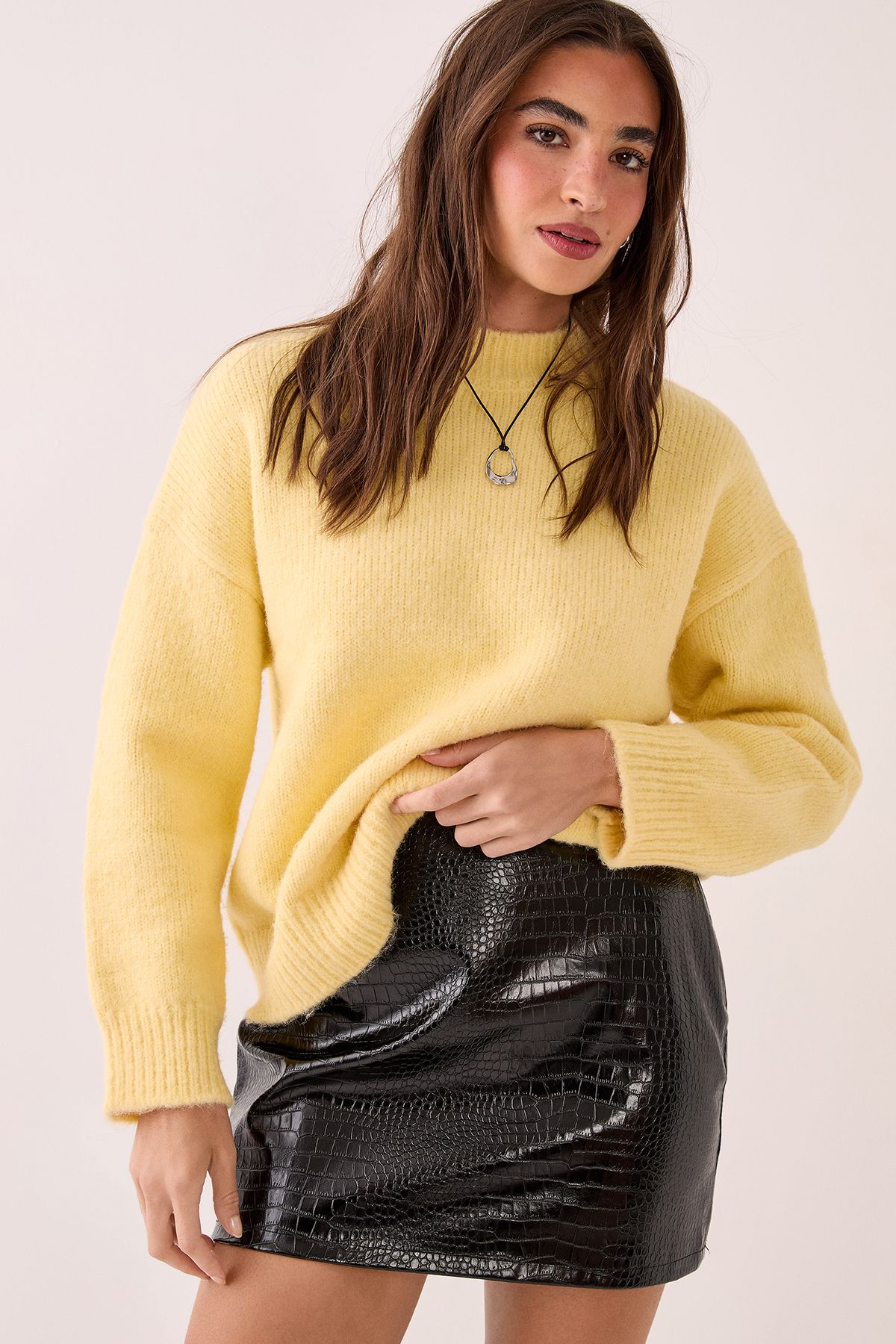 NastyGal Croc Vinyl Faux Leather Mini Skirt Black image 3