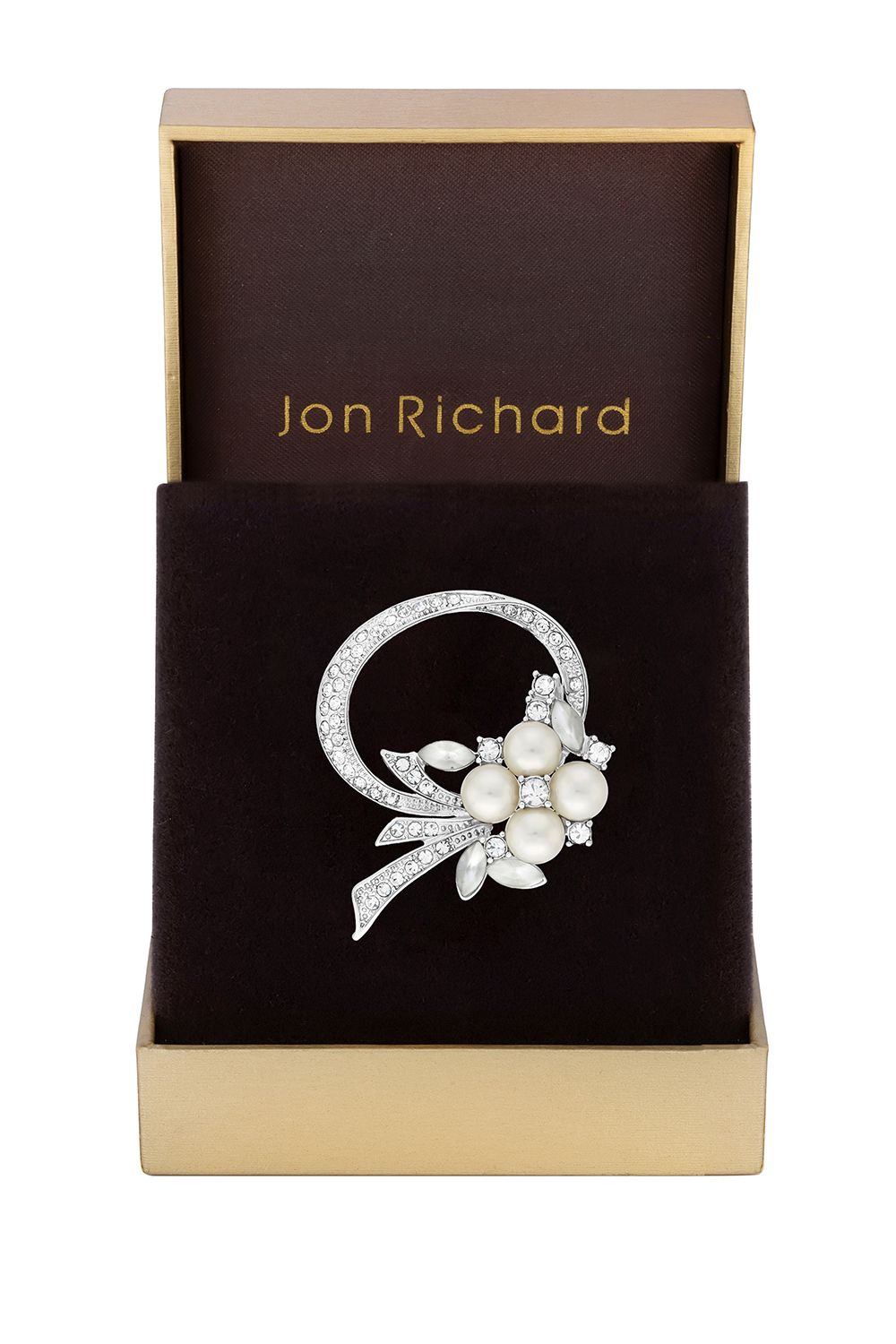 Jon Richard Rhodium Plated Open Bouquet Pearl And Crystal Brooch - Gift Boxed image 1