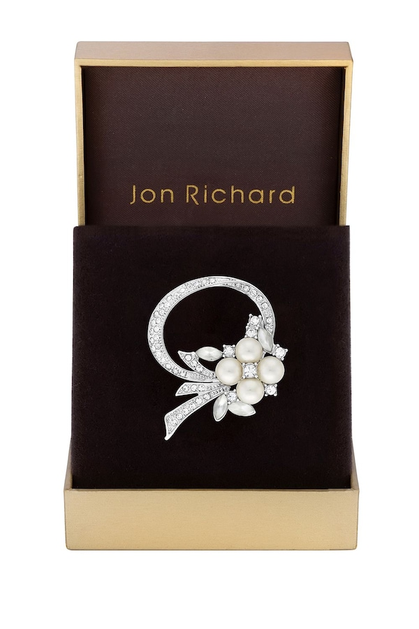 Jon Richard Rhodium Plated Open Bouquet Pearl And Crystal Brooch - Gift Boxed