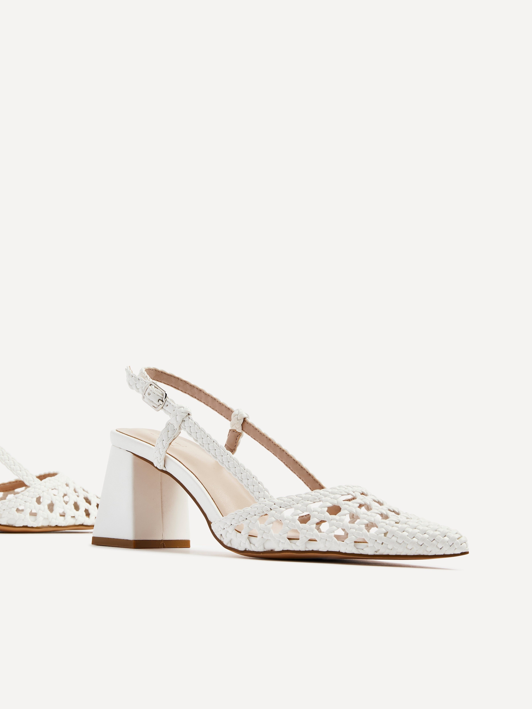 Linzi Florence White Faux Leather Woven Block Court Heels image 5