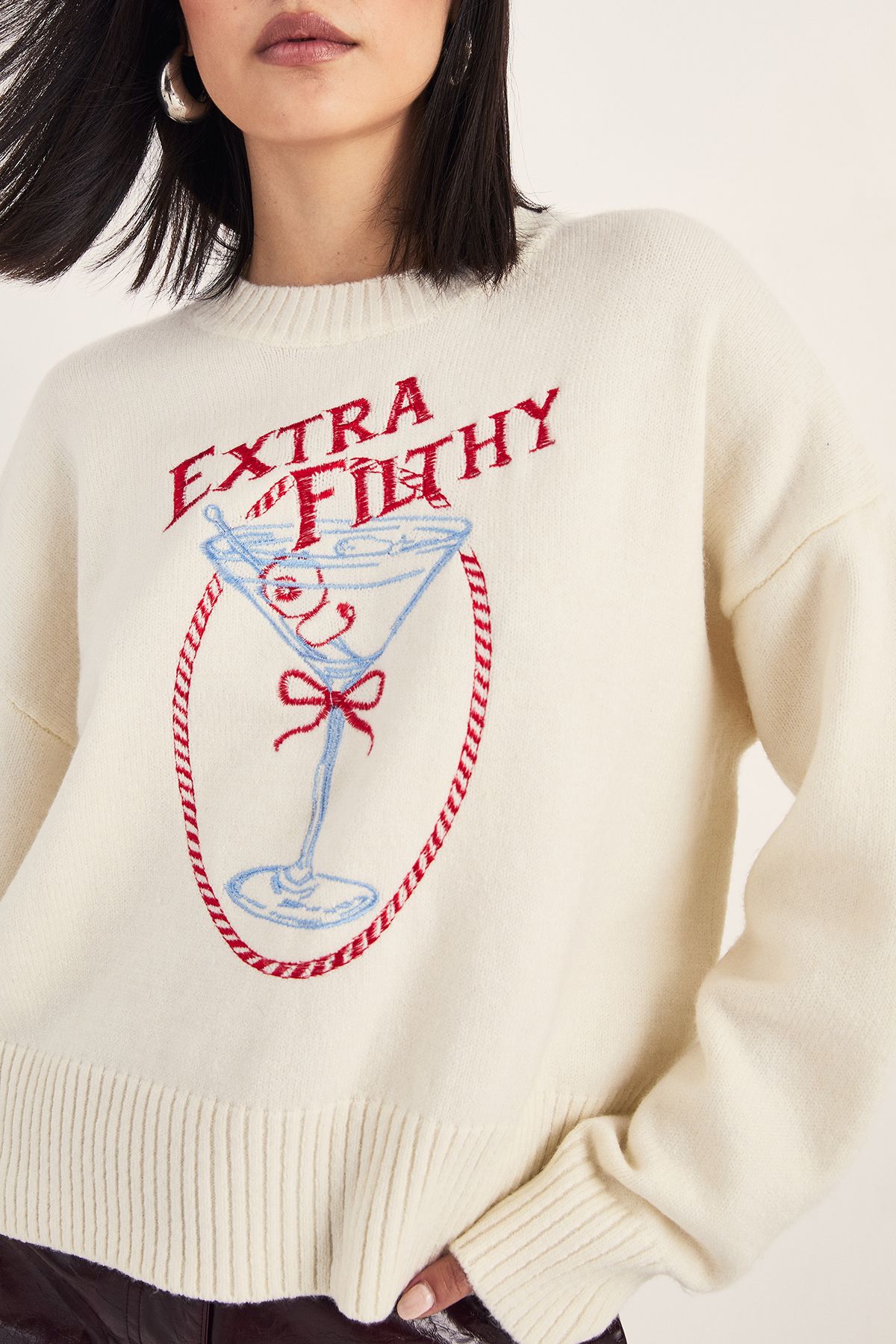 NastyGal Christmas Extra Filthy Knitted Jumper Ecru image 3