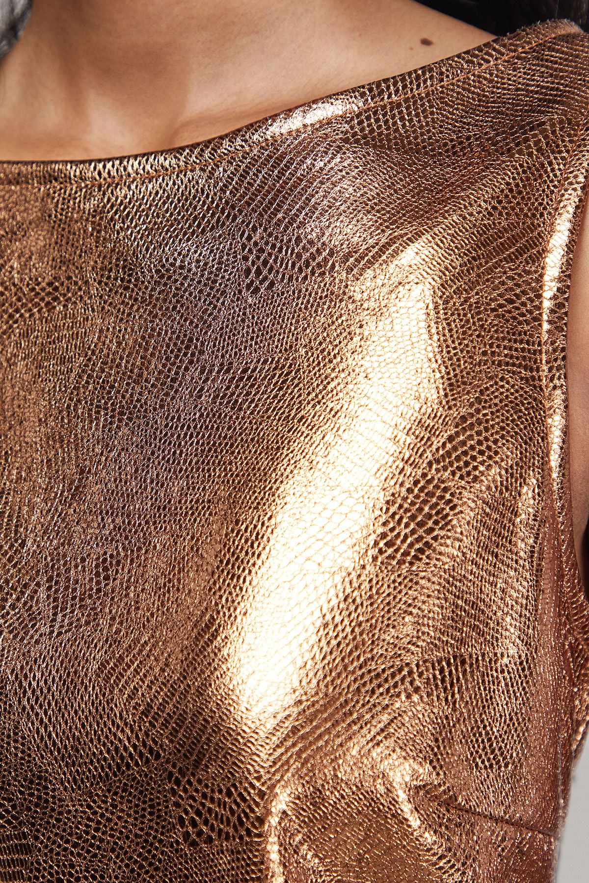 Warehouse Metallic Faux Reptile Leather Sleeveless Mini Dress Bronze image 5