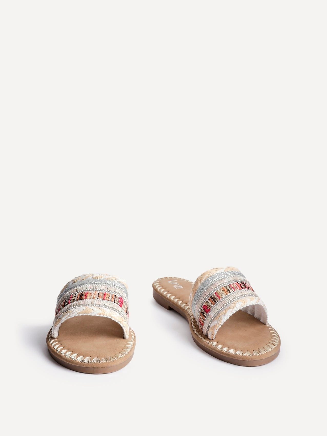 Linzi Carel White Multi Woven Embellished Flat Sandals image 3
