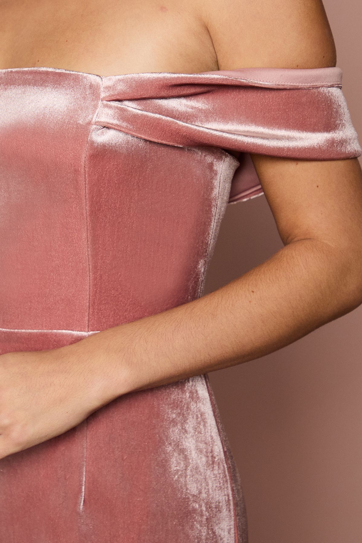 Coast Velvet Bardot Column Bridesmaid Maxi Dress Blush image 5