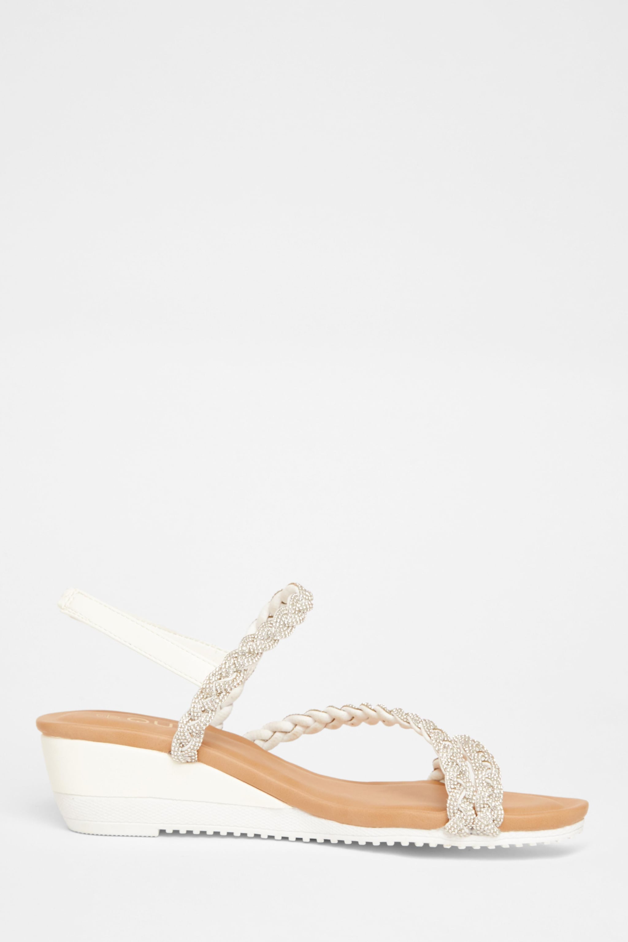 Quiz White Diamante Low Wedge Sandals image 5