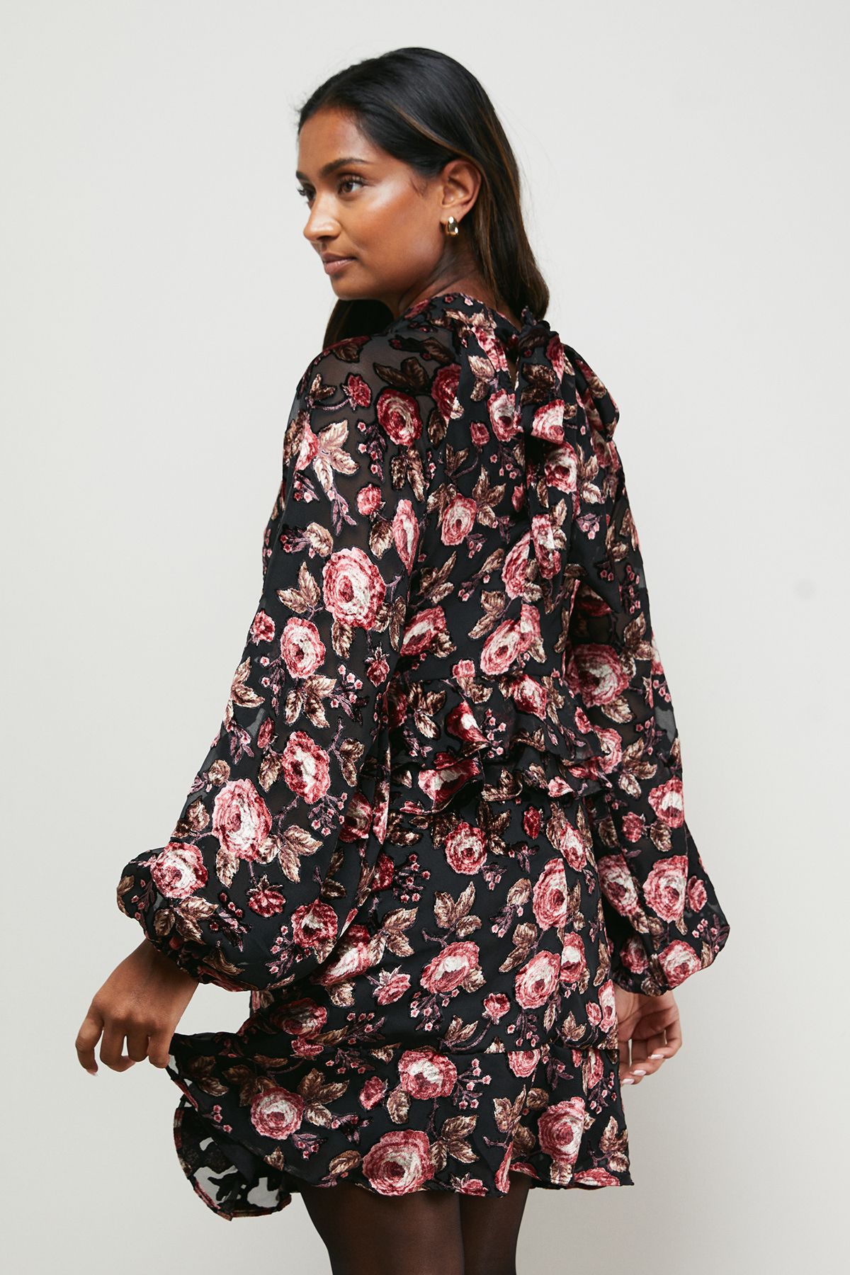 Oasis Devore Tiered Boho Mini Dress Rose image 3