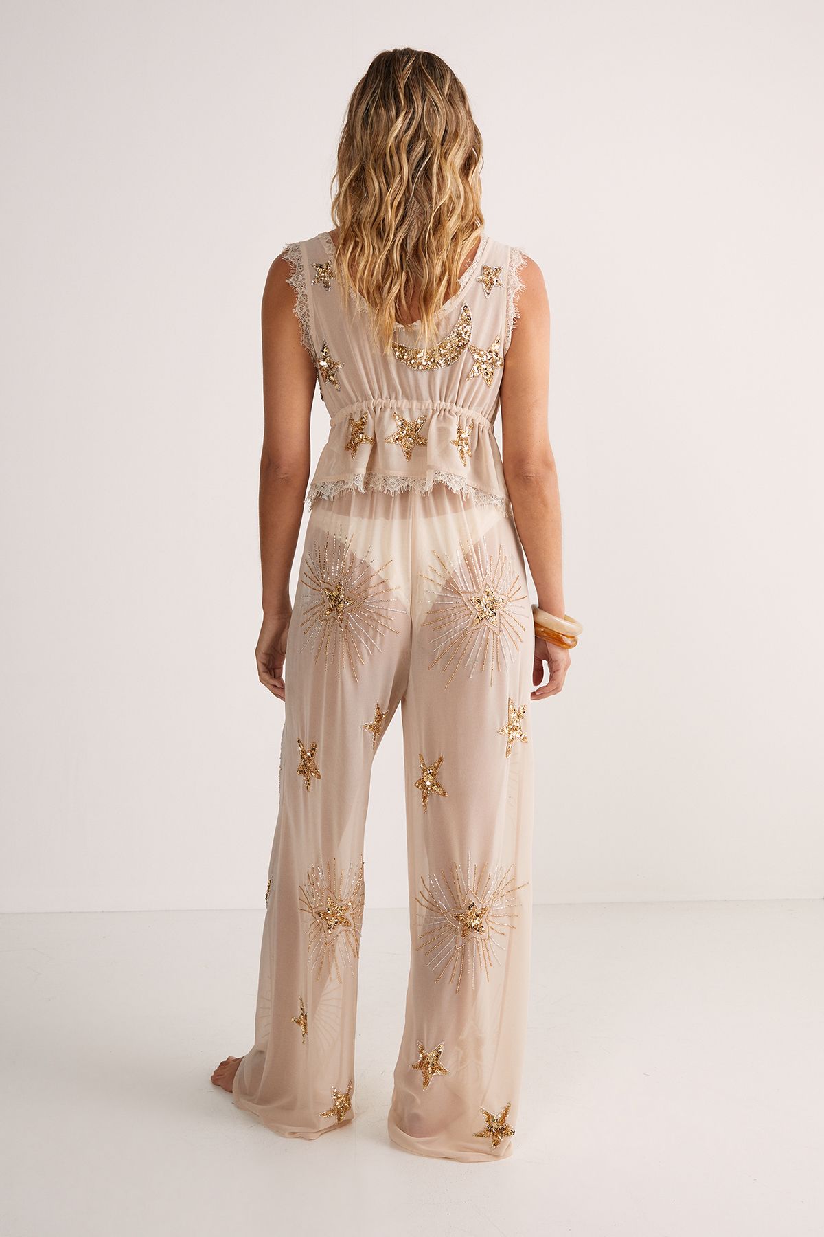 NastyGal Embellished Moon & Star Tie Front Beach Waistcoat Champagne image 4