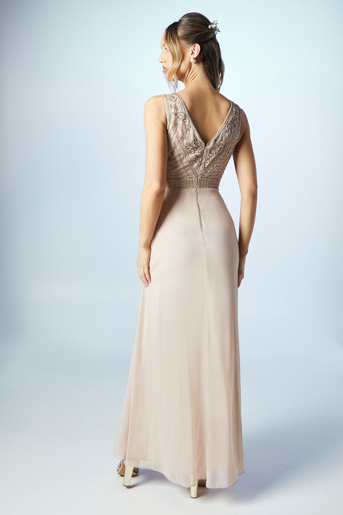 Coast V Neck Embellished Bodice Georgette Bridesmaid Dress Mocha image 3