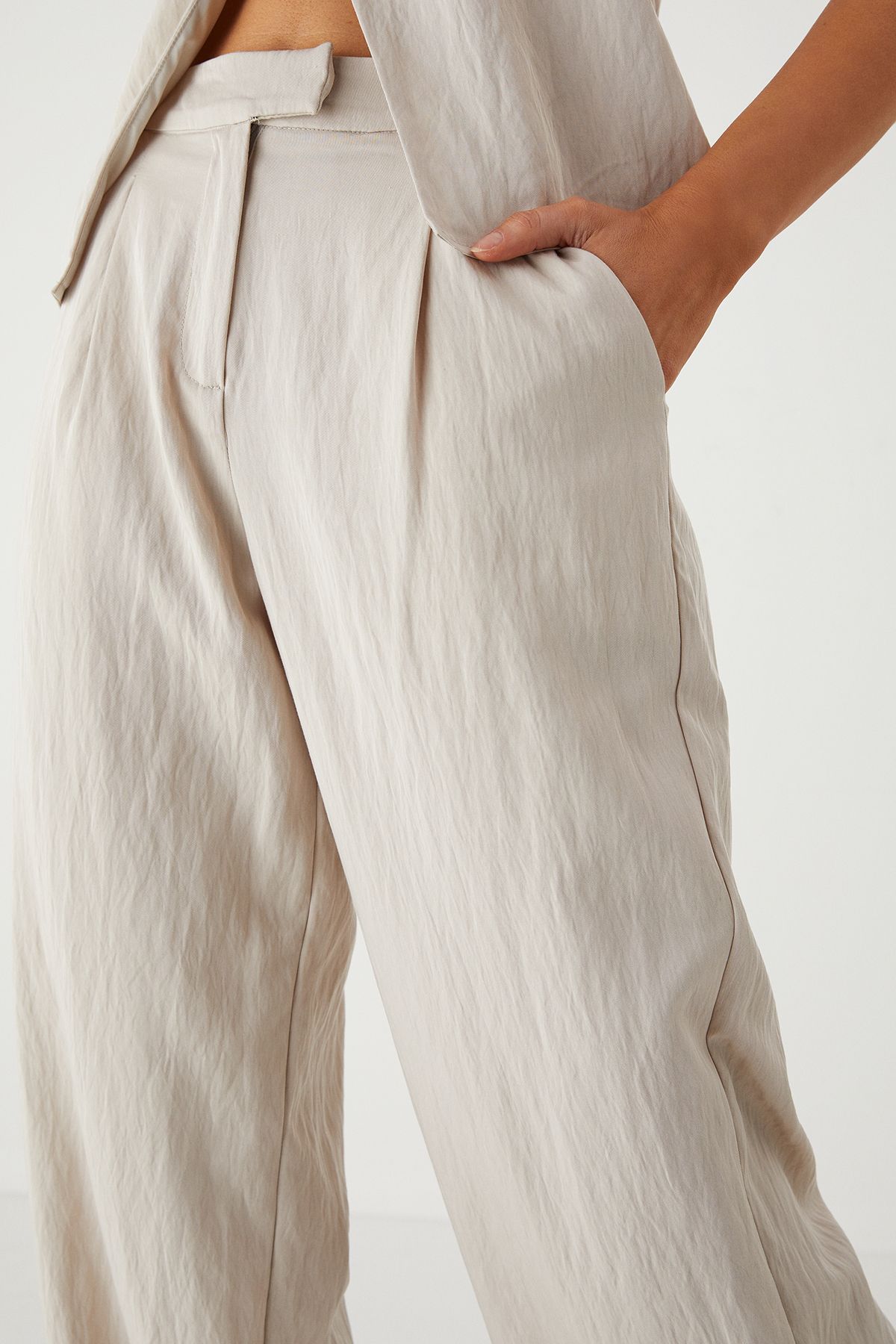 MissPap Twill Wide Leg Tailored Trouser Stone image 4