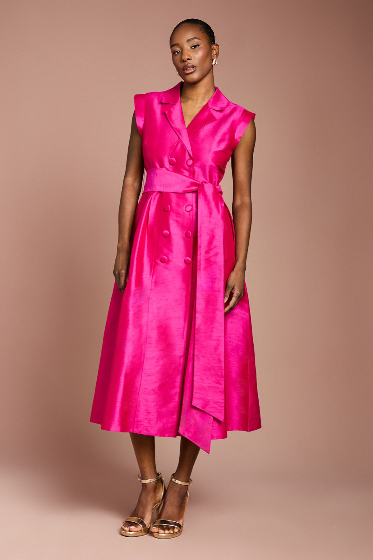 Coast Tailored Sleeveless Shimmer Midi Dress Magenta