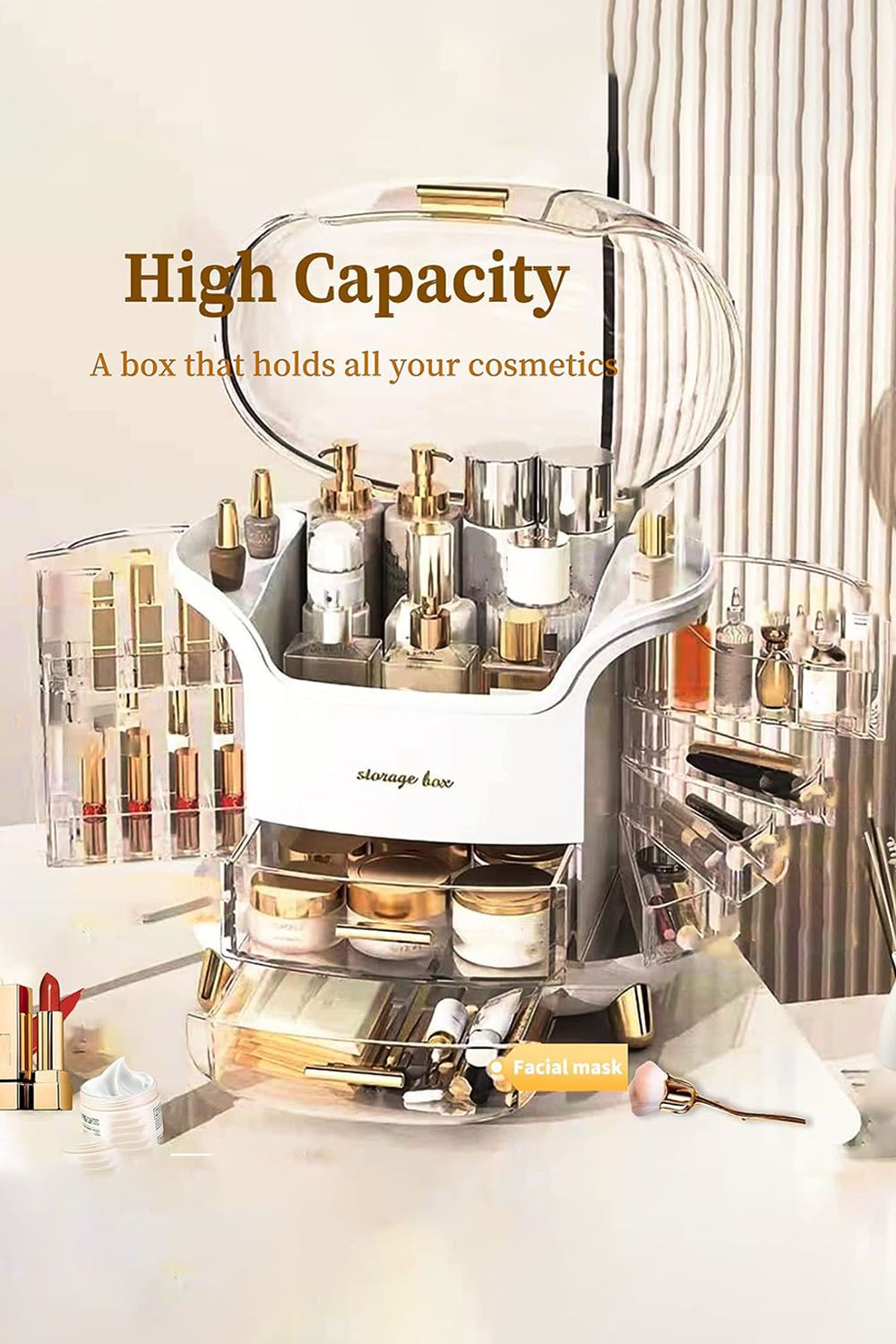 SHEONLY Makeup Storage Organiser with Clear Lid, Skincare Organiser Drawers Beauty Holder Cosmetic Organisers for Bathroom, DressingTable Organiser Dustproof Waterproof image 3