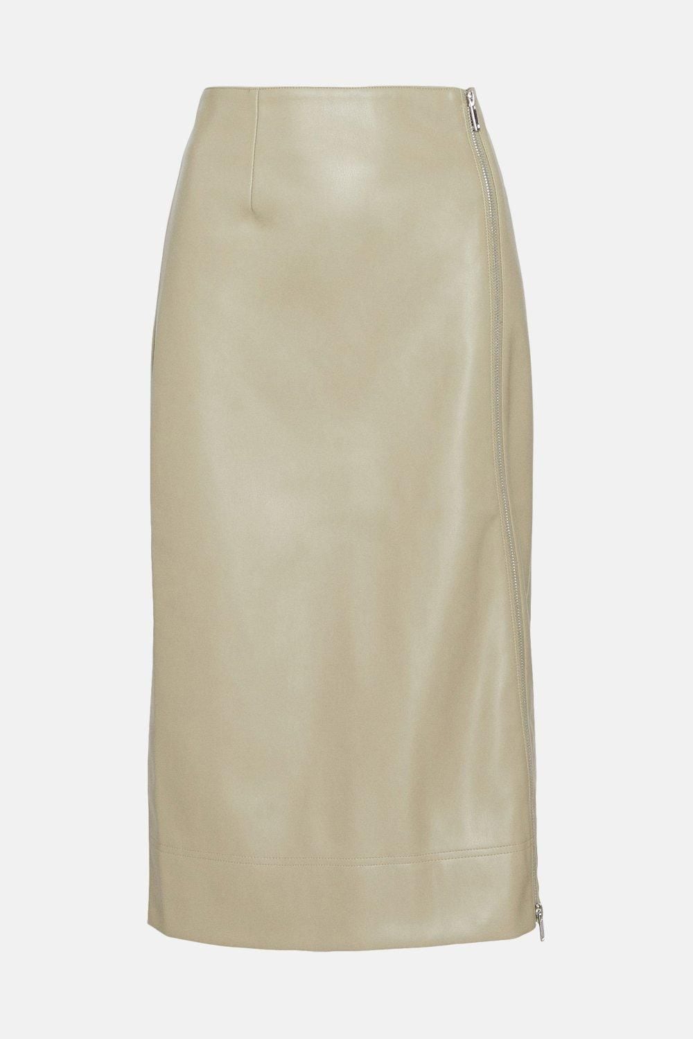 Warehouse Zip Detail Pencil Skirt Neutral image 4