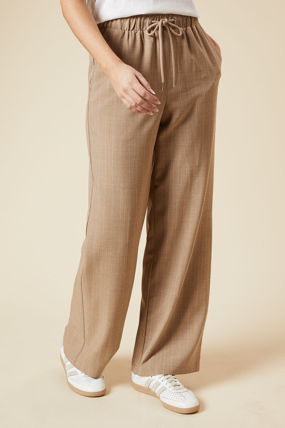 Dorothy Perkins Elasticated Waist Wide Leg Stripe Trouser Stone image 2