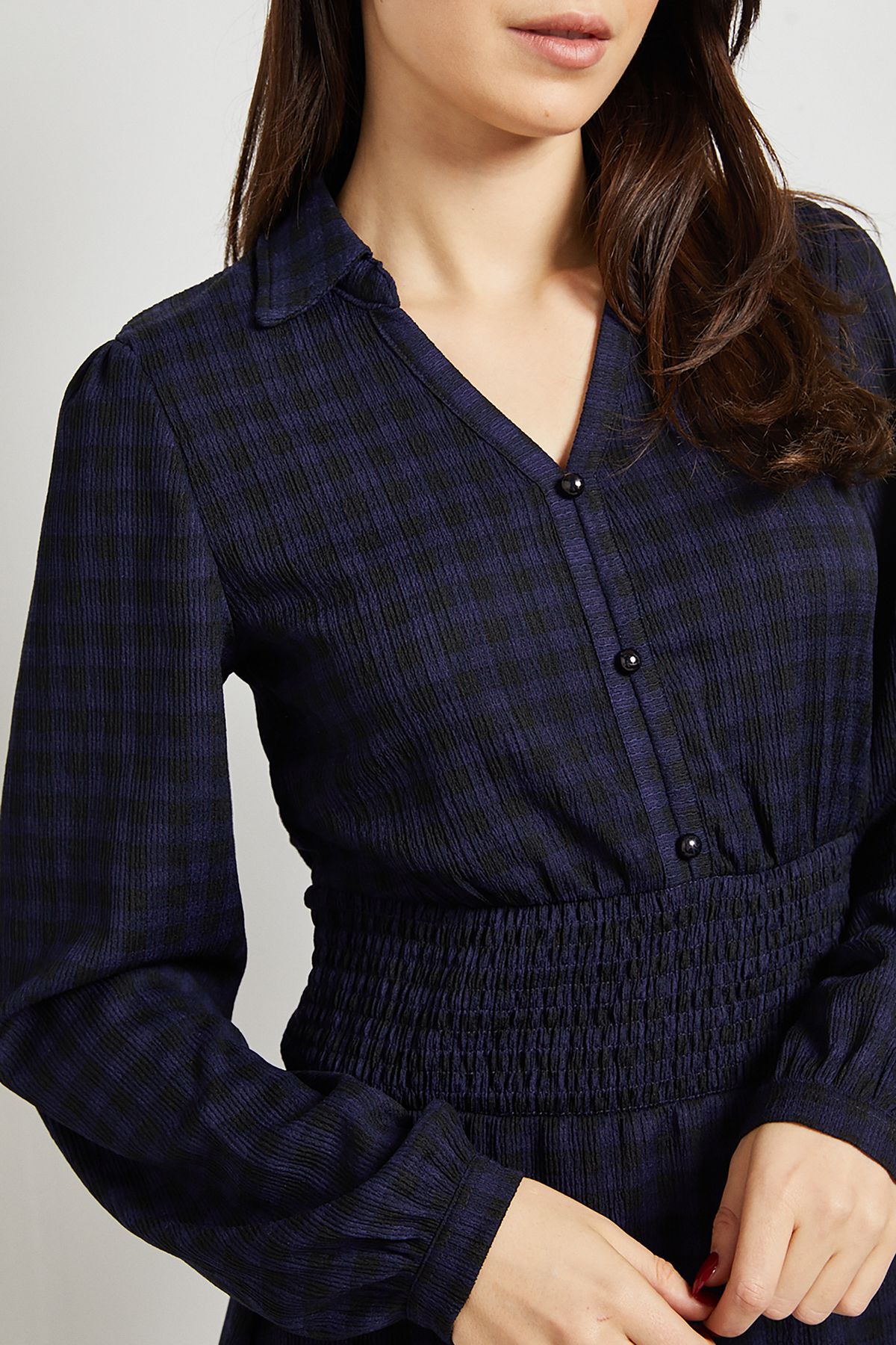 Dorothy Perkins Gingham Shirred Waist Collar Detail Jersey Mini Dress Gingham image 5