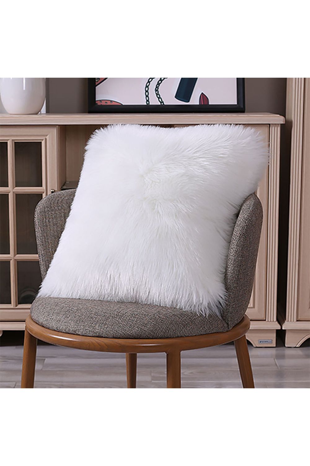 Living and Home 50x50cm Autumn Cushion Cover White Plush Sofa Cushion Cover -Machine-Washable image 6