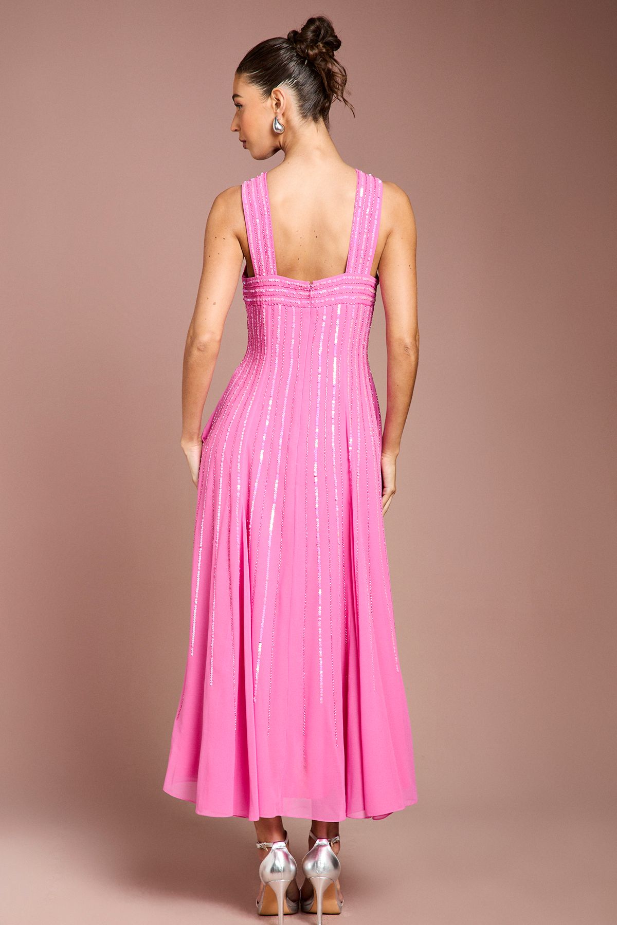 Coast Cross Front Bow Detail Embellished Midi Dress Hot Pink image 3