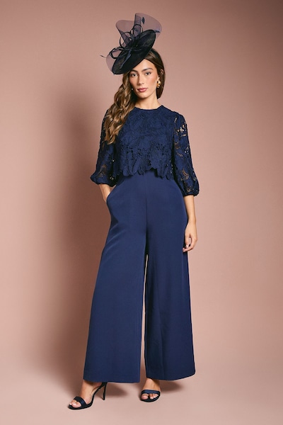 Coast Lace Overlay Wide Leg Jumpsuit Navy