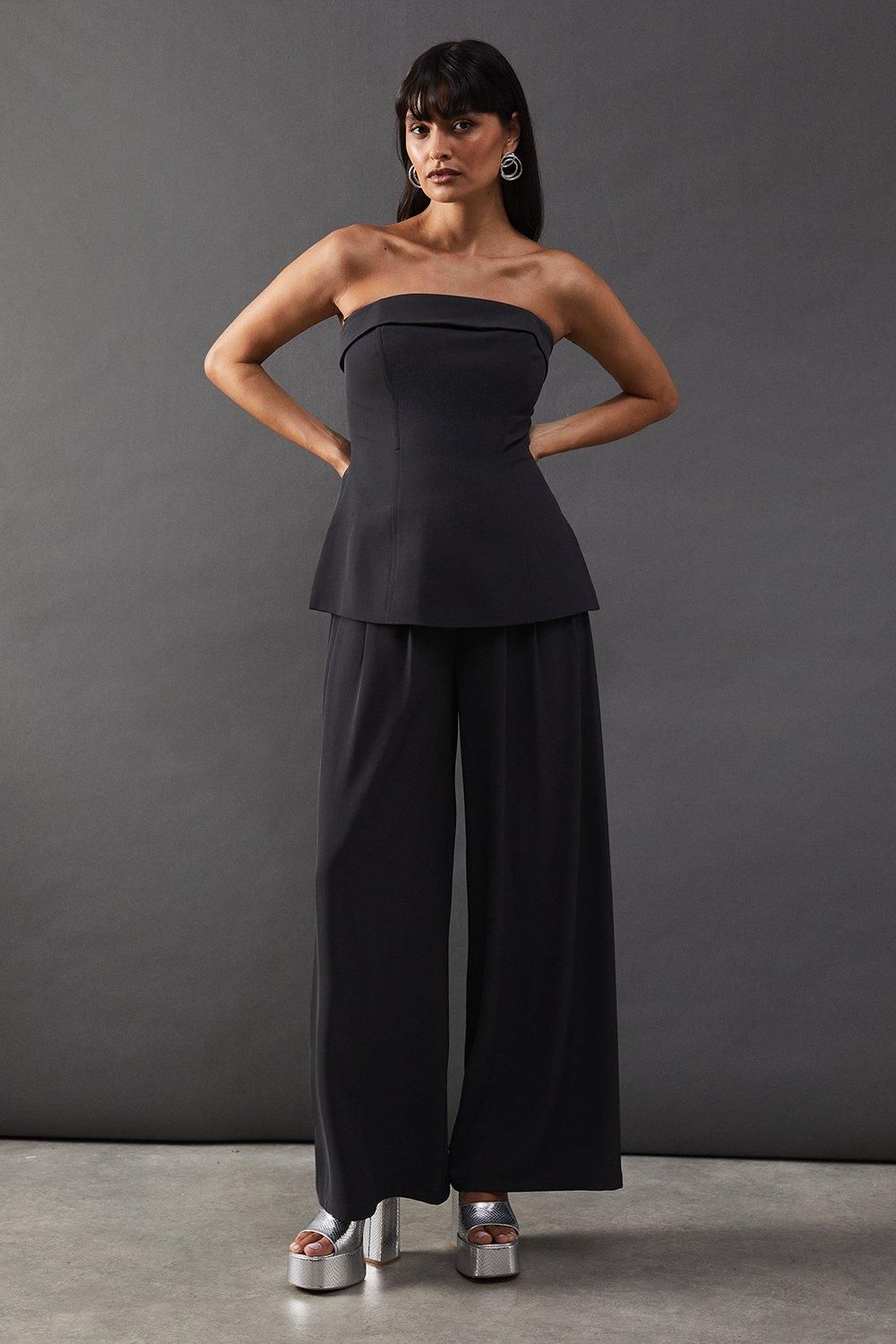 Warehouse Drape Pleat Detail Wide Leg Trouser Charcoal image 1