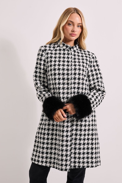 Dorothy Perkins Houndstooth Fur Cuff Detail Mini Coat Mono