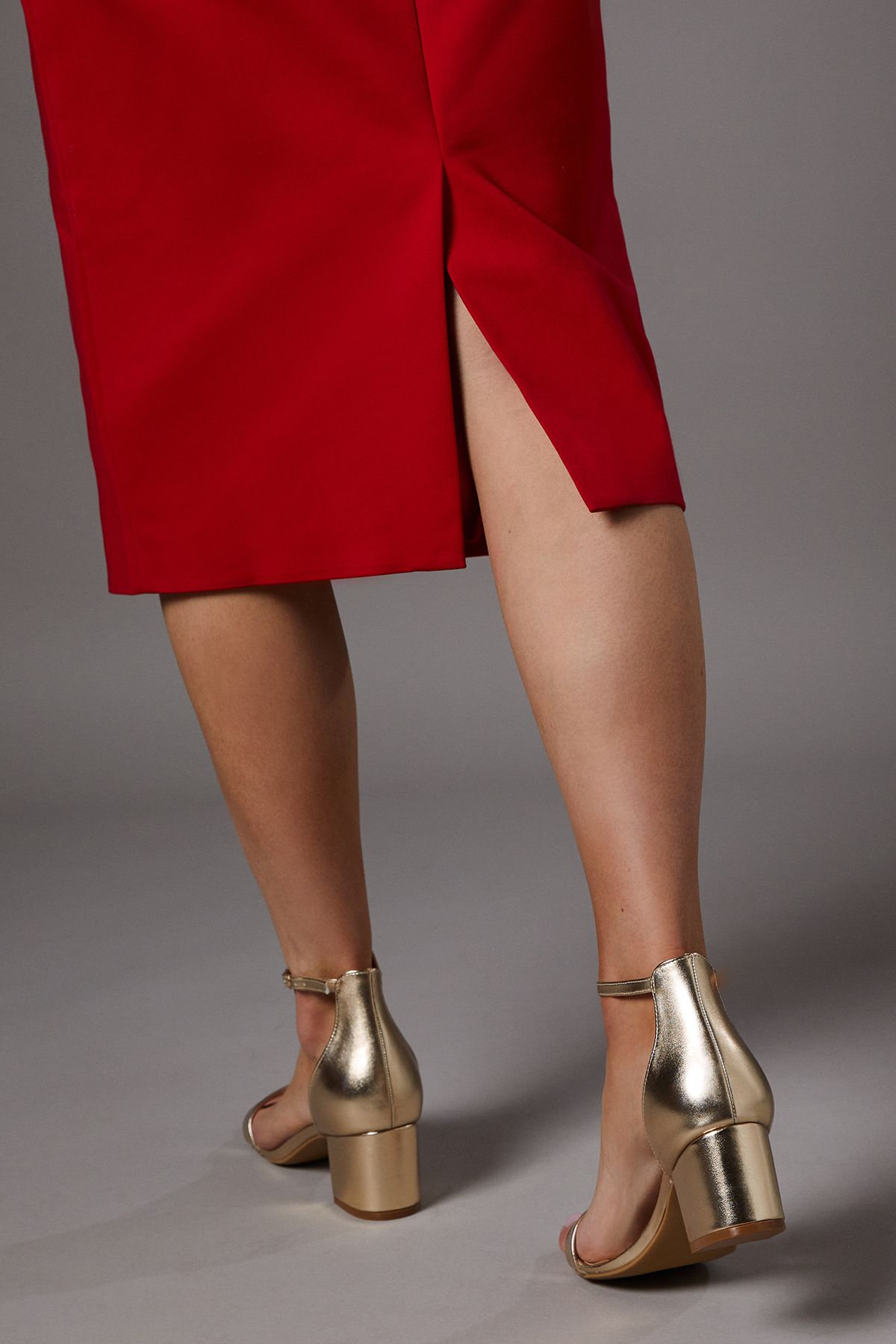 Coast Thelma Faux Leather Ankle Strap Medium Block Heel Sandals Gold image 4