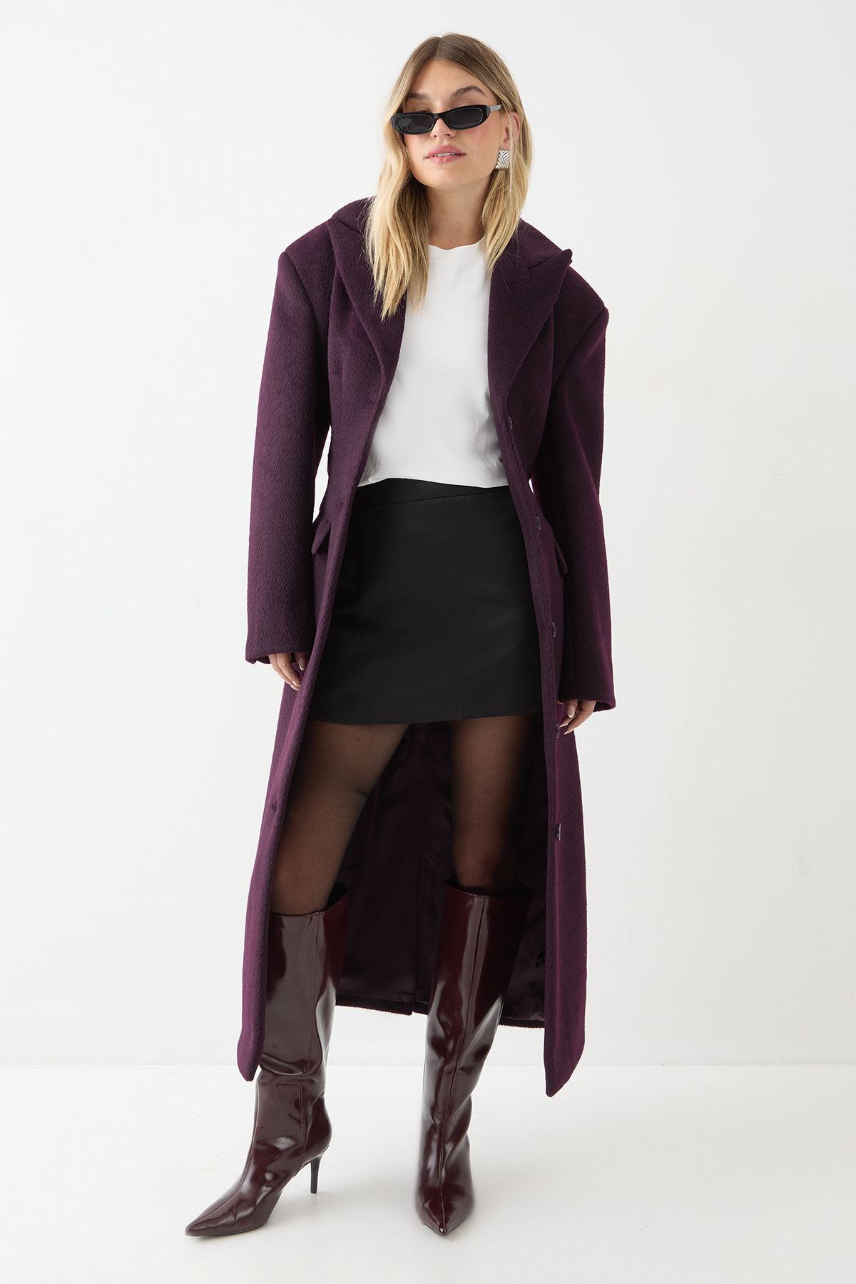 MissPap Brushed Wool Look Belted Coat Chocolate image 2