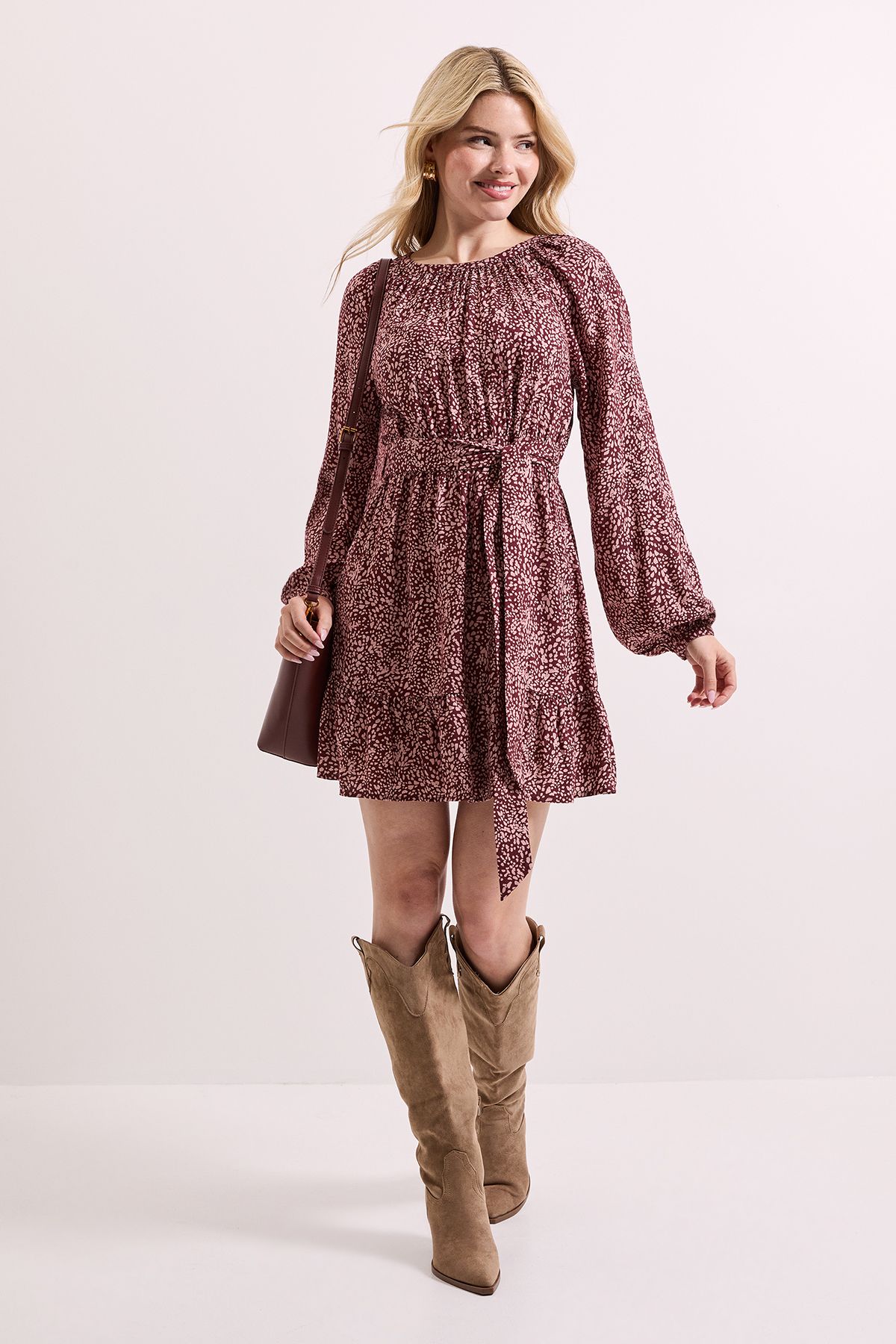 Dorothy Perkins Animal Printed Blouson Sleeve Mini Dress Animal image 1