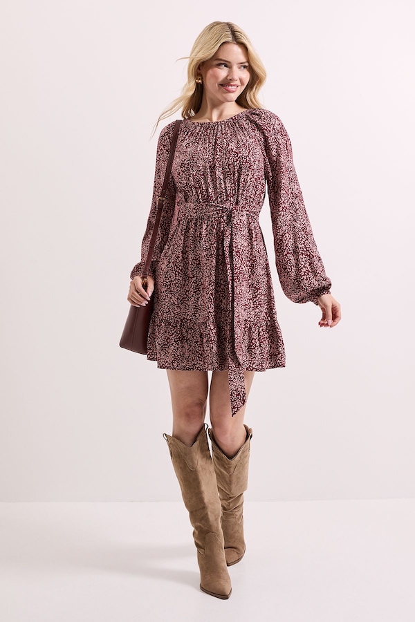 Dorothy Perkins Animal Printed Blouson Sleeve Mini Dress Animal