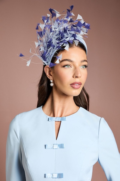 Coast Lisa Tan Feather Detail Fascinator Slate Blue
