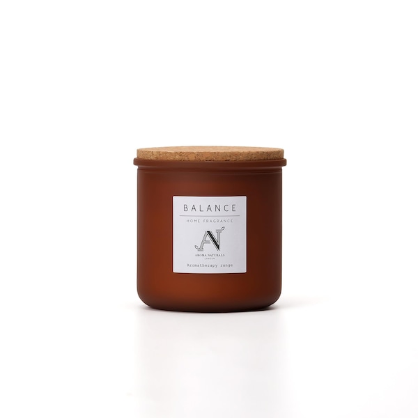 Aroma Naturals Balance Scented Candle – Amber Glass with Cork Lid