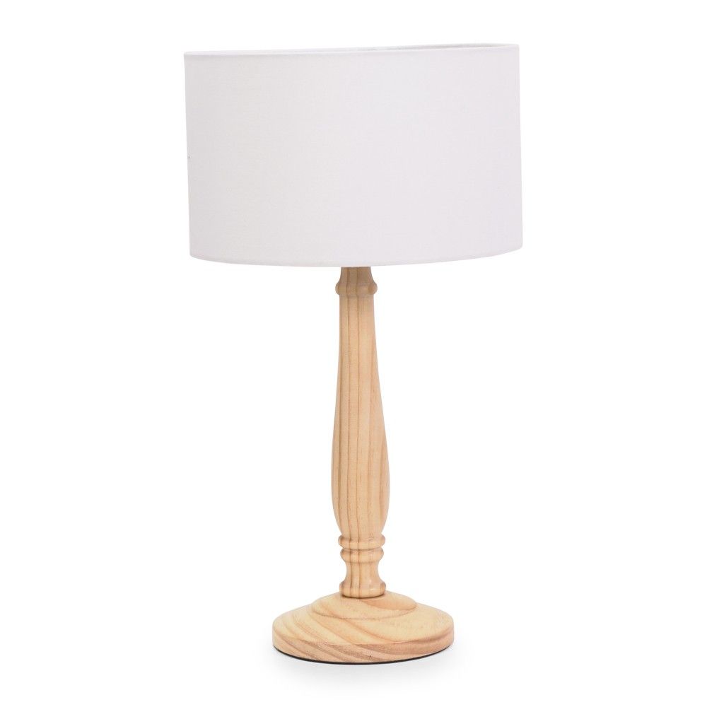 ValueLights Victoria Light Wood Traditional Table Lamp with Fabric Drum Shade and LED Bulb image 2